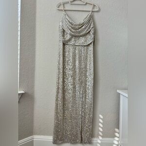 NWT Eliza J Champagne long Formal Sequin Dress size 12